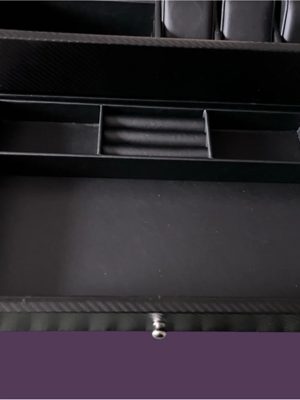 Black Carbon Fiber Look Watch & Jewelry Storage Box Glass Top